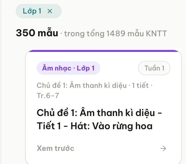 The Giáo Án AI template library, a catalogue of lesson templates filtered by grade and subject.